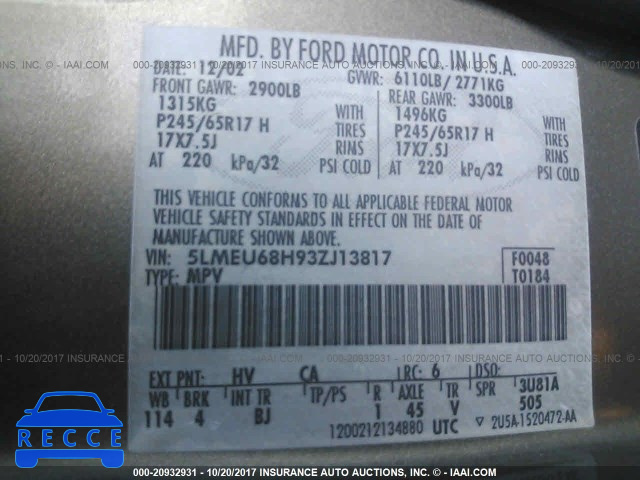 2003 Lincoln Aviator 5LMEU68H93ZJ13817 image 8
