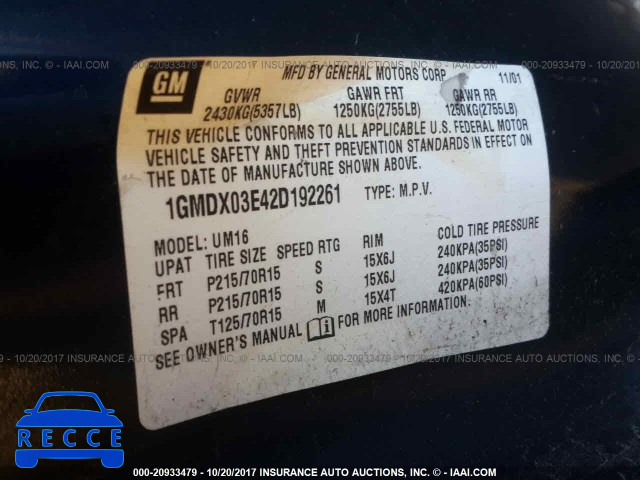 2002 Pontiac Montana 1GMDX03E42D192261 image 8