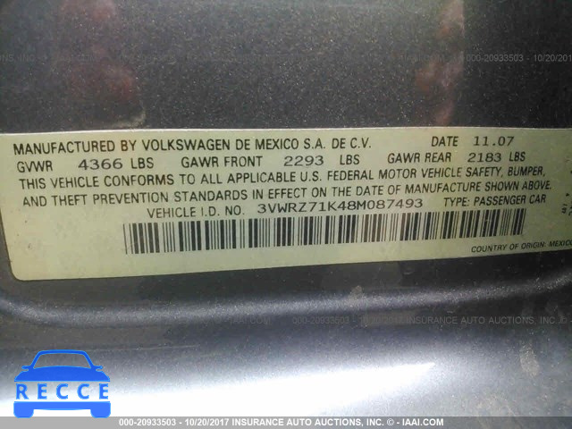 2008 Volkswagen Jetta 3VWRZ71K48M087493 image 8