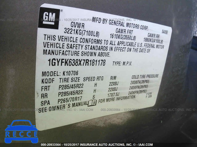 2007 Cadillac Escalade 1GYFK638X7R181178 image 8