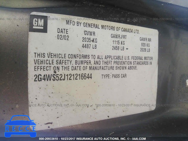 2002 BUICK CENTURY 2G4WS52J121216644 image 8