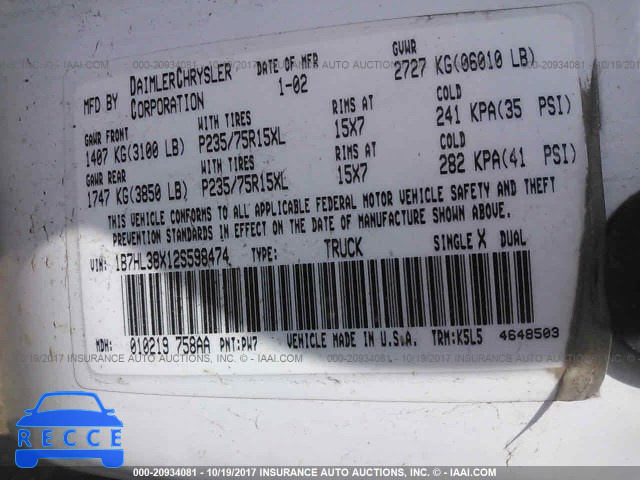 2002 Dodge Dakota QUAD SPORT/QUAD R/T 1B7HL38X12S598474 image 8