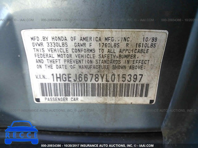 2000 Honda Civic 1HGEJ6678YL015397 image 8