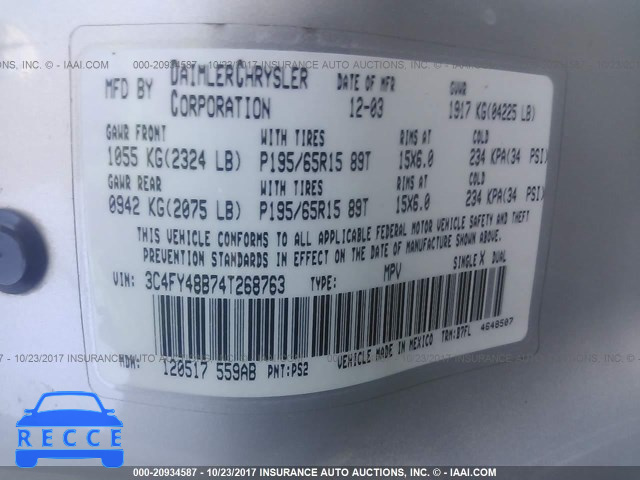 2004 Chrysler PT Cruiser 3C4FY48B74T268763 Bild 8