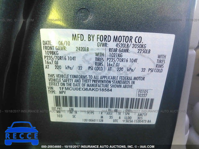 2010 Ford Escape 1FMCU0EG6AKD18584 image 8