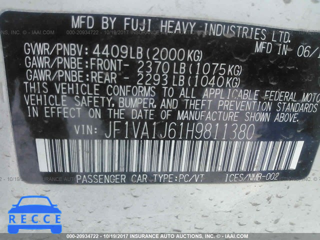 2017 SUBARU WRX LIMITED JF1VA1J61H9811380 image 8