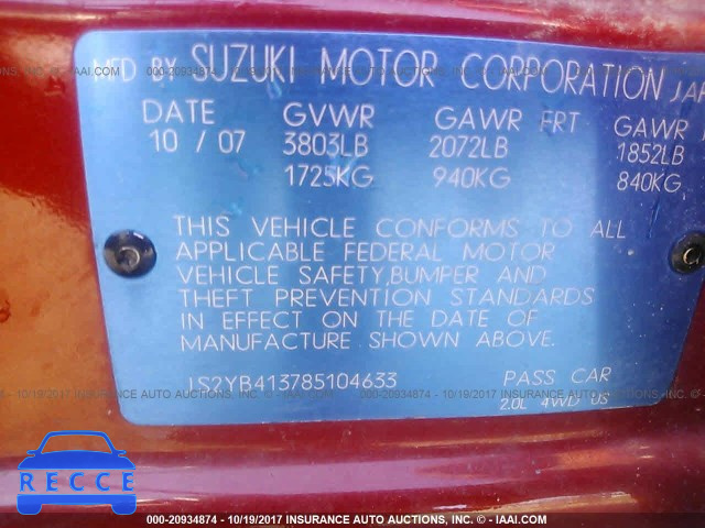 2008 Suzuki SX4 CONVENIENCE JS2YB413785104633 image 8