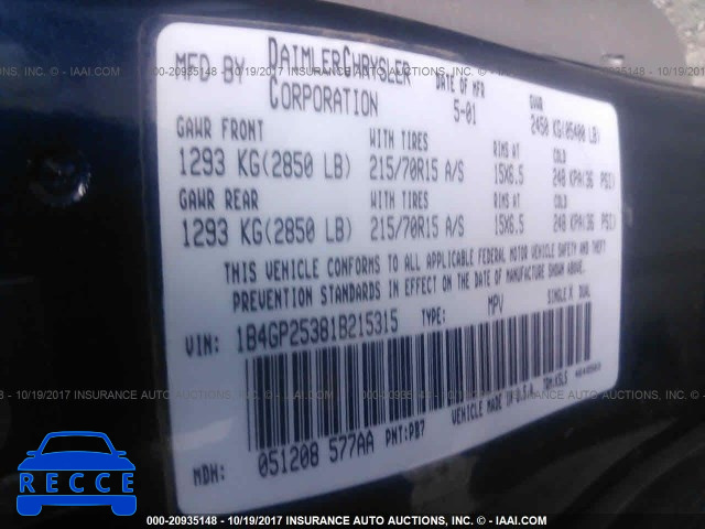2001 Dodge Caravan SE 1B4GP25381B215315 image 8