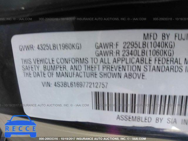 2007 Subaru Legacy 2.5I 4S3BL616977212757 Bild 8