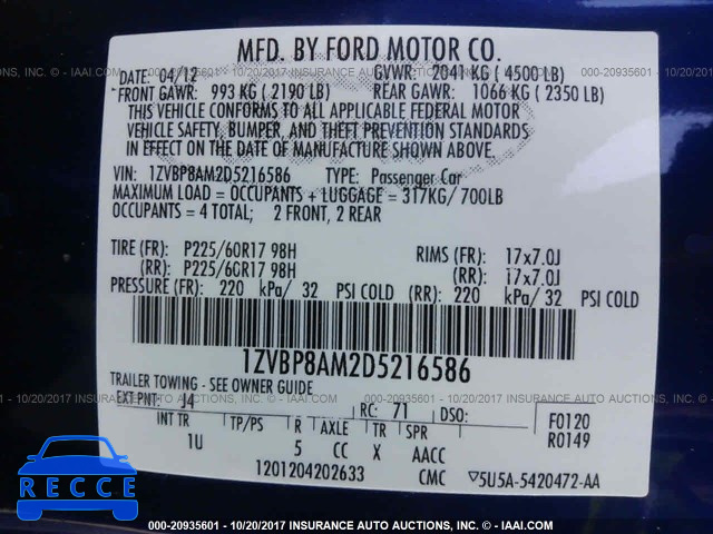 2013 Ford Mustang 1ZVBP8AM2D5216586 image 8