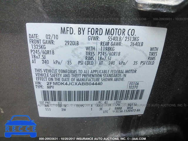2010 Ford Edge SEL 2FMDK4JCXABB04440 Bild 8