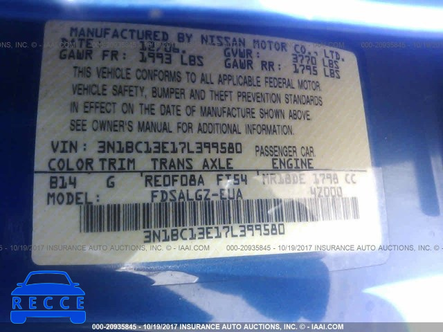2007 NISSAN VERSA 3N1BC13E17L399580 image 8