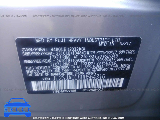 2017 SUBARU FORESTER JF2SJADC8HH564316 image 8