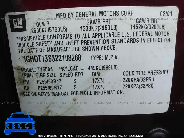 2002 Oldsmobile Bravada 1GHDT13S322108268 зображення 8
