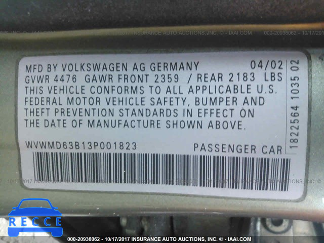 2003 Volkswagen Passat WVWMD63B13P001823 image 8