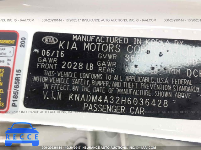 2017 KIA RIO LX KNADM4A32H6036428 image 8