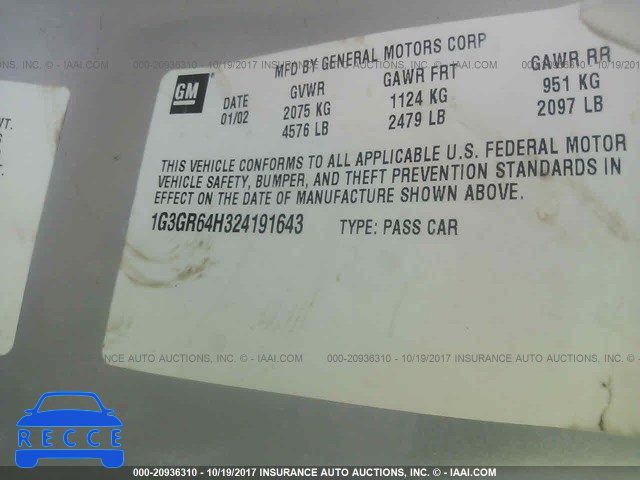 2002 Oldsmobile Aurora 1G3GR64H324191643 Bild 8