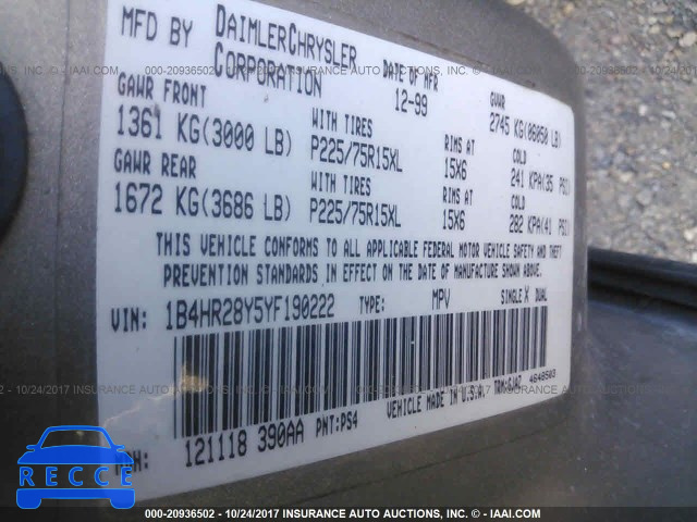 2000 DODGE DURANGO 1B4HR28Y5YF190222 image 8