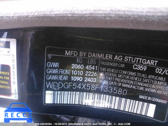 2008 Mercedes-benz C WDDGF54X58F133580 image 8