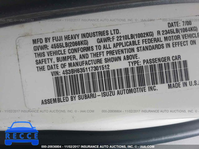 2001 Subaru Legacy L 4S3BH635117301512 image 8
