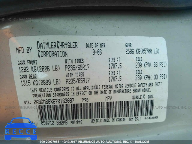 2007 Chrysler Pacifica 2A8GM68X67R163087 зображення 8