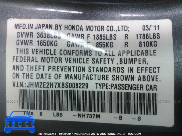 2011 Honda Insight JHMZE2H7XBS008229 image 8