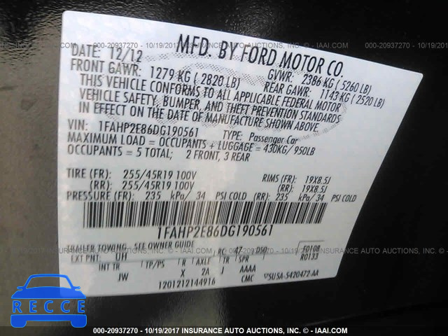 2013 Ford Taurus 1FAHP2E86DG190561 зображення 8