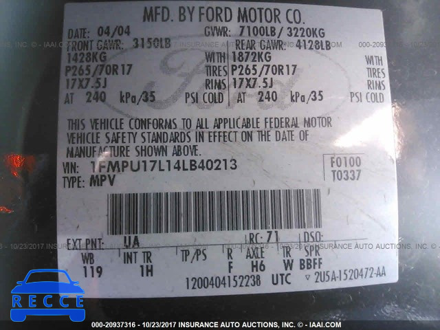 2004 Ford Expedition 1FMPU17L14LB40213 image 8