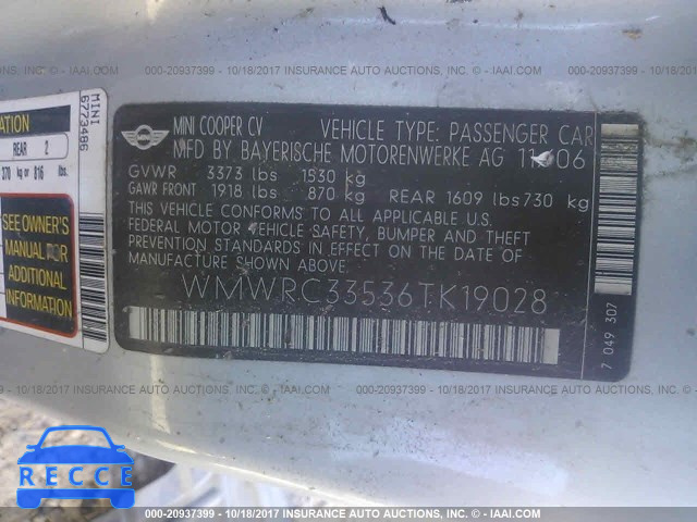 2006 Mini Cooper WMWRC33536TK19028 зображення 8