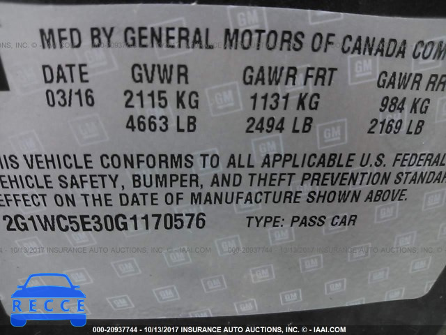 2016 Chevrolet Impala Limited LTZ 2G1WC5E30G1170576 image 8