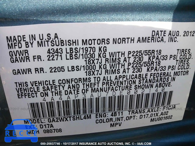 2013 Mitsubishi Outlander Sport ES 4A4AP3AU7DE002140 image 8