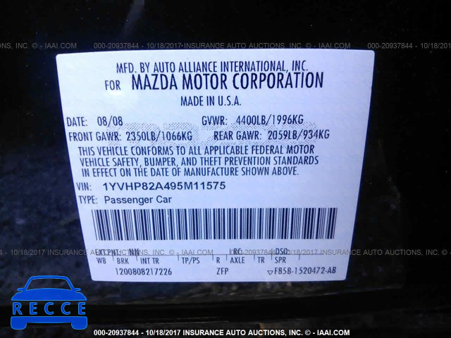 2009 MAZDA 6 I 1YVHP82A495M11575 image 8