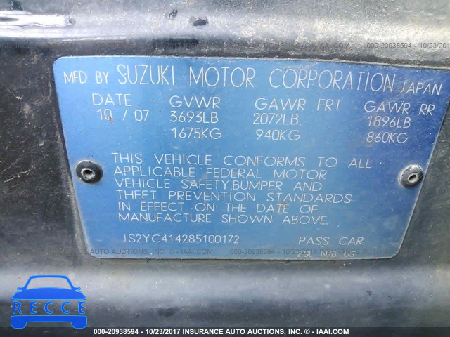 2008 SUZUKI SX4 JS2YC414285100172 зображення 8