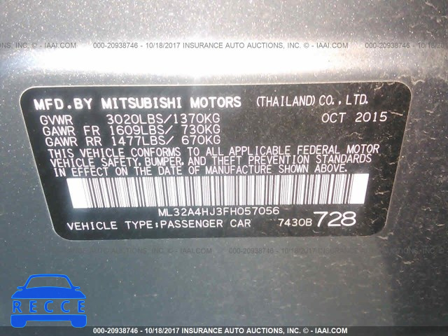 2015 MITSUBISHI MIRAGE ES ML32A4HJ3FH057056 зображення 8