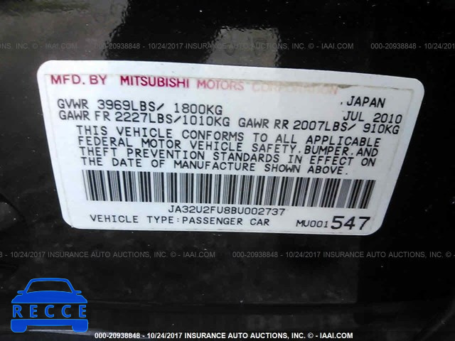 2011 Mitsubishi Lancer ES/ES SPORT JA32U2FU8BU002737 зображення 8