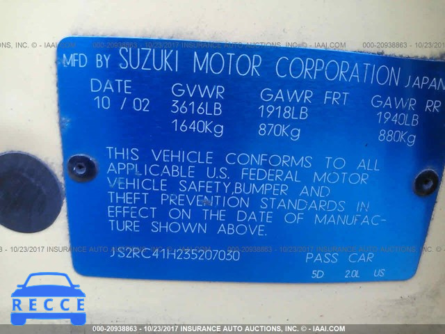 2003 Suzuki Aerio SX JS2RC41H235207030 image 8