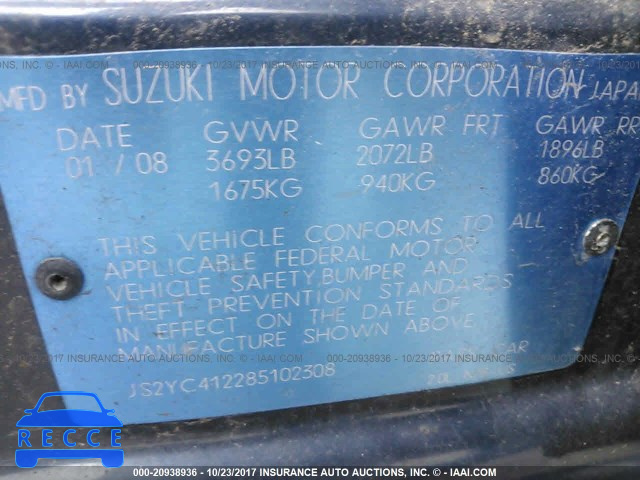 2008 Suzuki SX4 JS2YC412285102308 зображення 8
