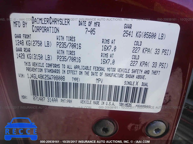 2005 Jeep Liberty 1J4GL48K25W708008 Bild 8