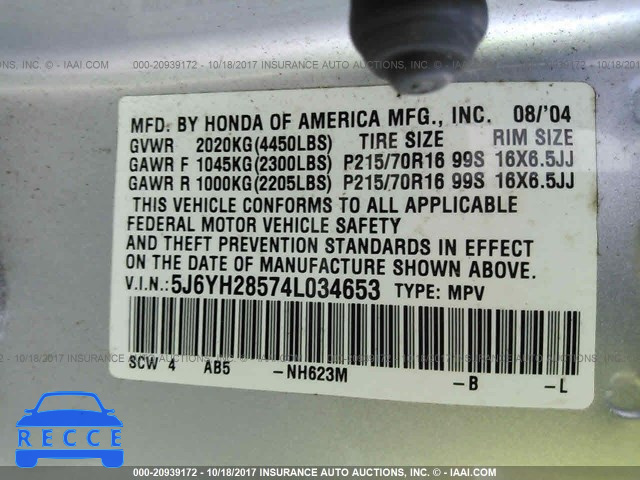 2004 Honda Element 5J6YH28574L034653 image 8