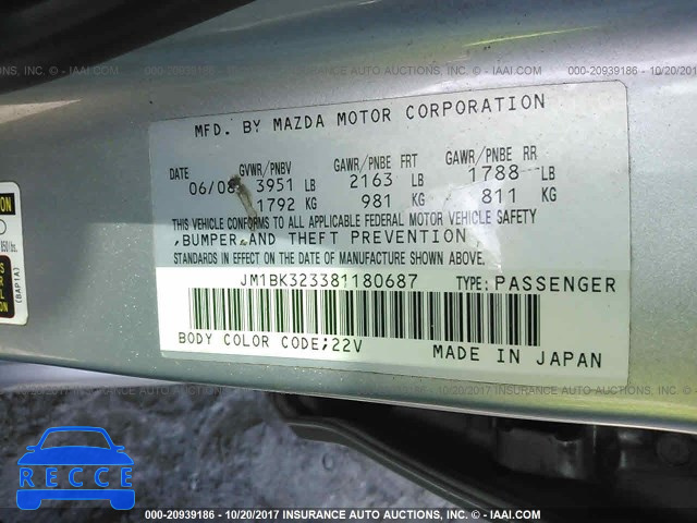 2008 Mazda 3 JM1BK323381180687 image 8
