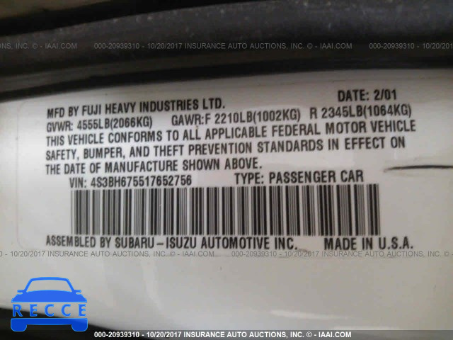 2001 Subaru Legacy 4S3BH675517652756 Bild 8