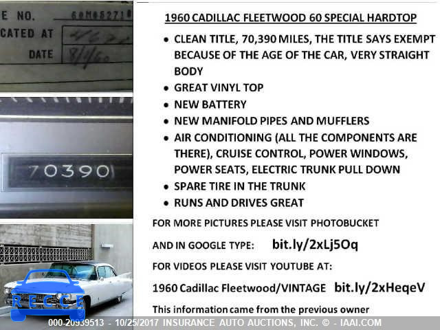 1960 CADILLAC FLEETWOOD 60M052718 зображення 6
