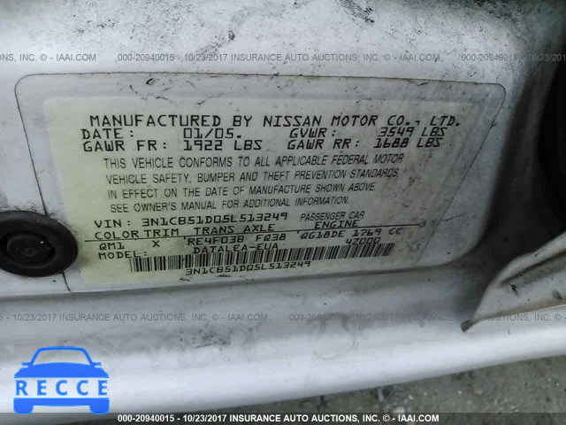 2005 Nissan Sentra 3N1CB51D05L513249 image 8