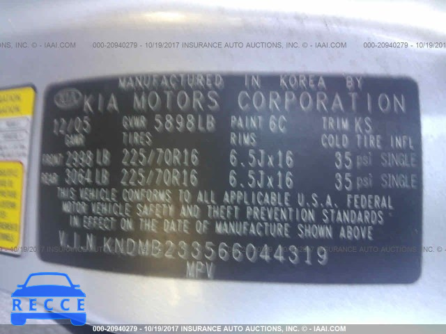 2006 KIA Sedona EX/LX KNDMB233566044319 image 8