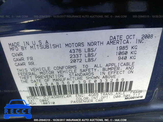 2009 Mitsubishi Galant 4A3AB36F39E033289 image 8