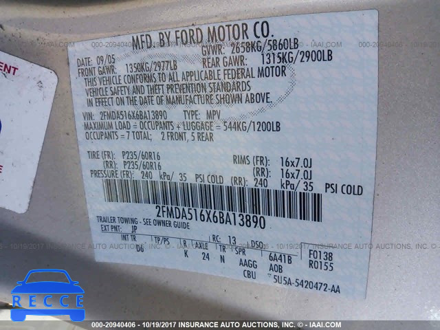 2006 Ford Freestar 2FMDA516X6BA13890 Bild 8