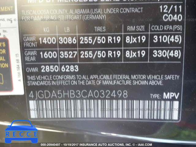 2012 Mercedes-benz ML 350 4MATIC 4JGDA5HB3CA032498 image 8