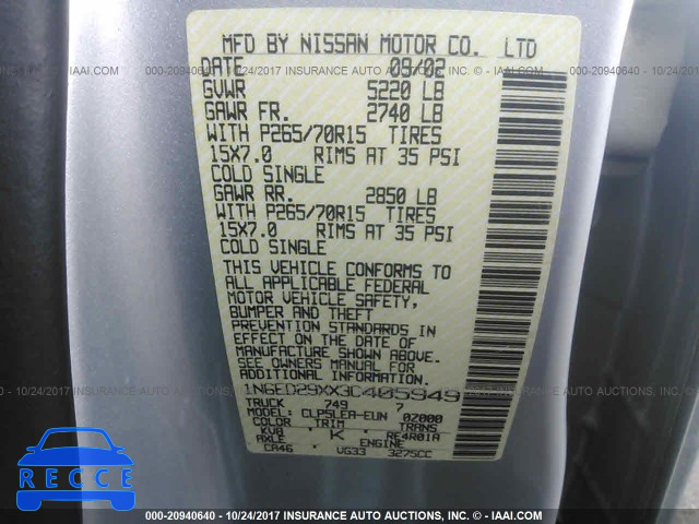 2003 Nissan Frontier CREW CAB XE/CREW CAB SE 1N6ED29XX3C405949 image 8