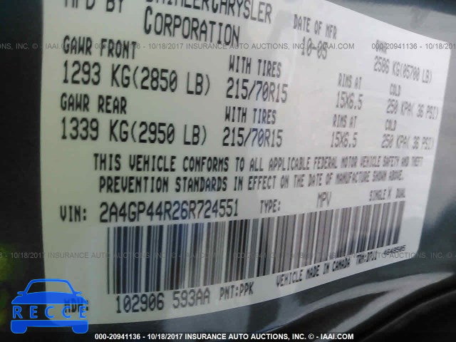 2006 Chrysler Town and Country 2A4GP44R26R724551 image 8