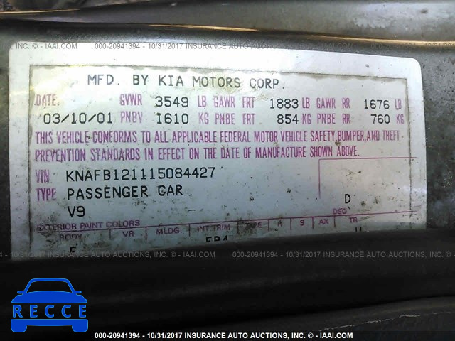 2001 KIA Sephia LS KNAFB121115084427 зображення 8